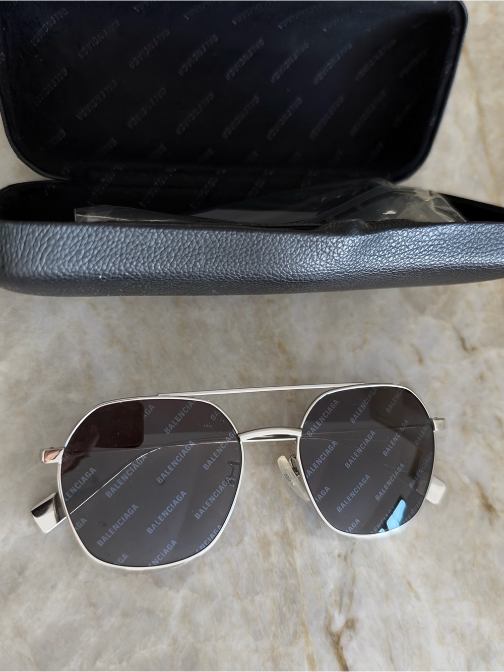 Balenciaga Silver Frame Sunglasses with Black Lenses